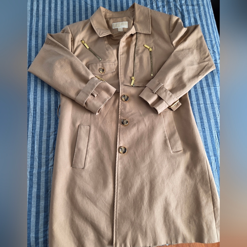 Michael Kors Beige Trench Coat with Gold Zippers